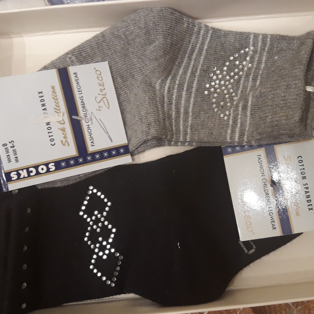 6 pairs Girls' designer socks with rhinestones